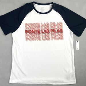 Ponte Las Pilas Shirt Mens L White Raglan Graphic Print Tee‎ Spanish Culture NWT